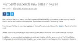 微軟宣佈暫停在俄銷售所有新產品和服務